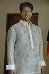 Trying on a Barong